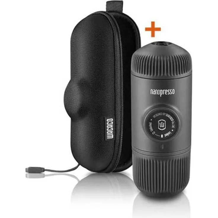 Wacaco Nanopresso, Handbetriebene Kaffeemaschine für Espresso mit Etui, Schwarz
