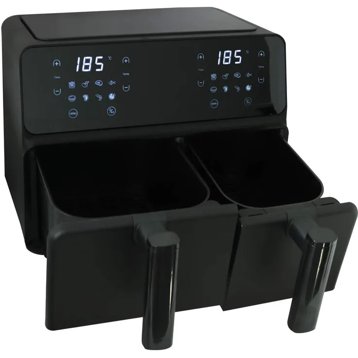 Expo Börse Doppel Heißluft Fritteuse 9 Liter 5,5/3,5 l schwarz 2200 Watt Touch Display