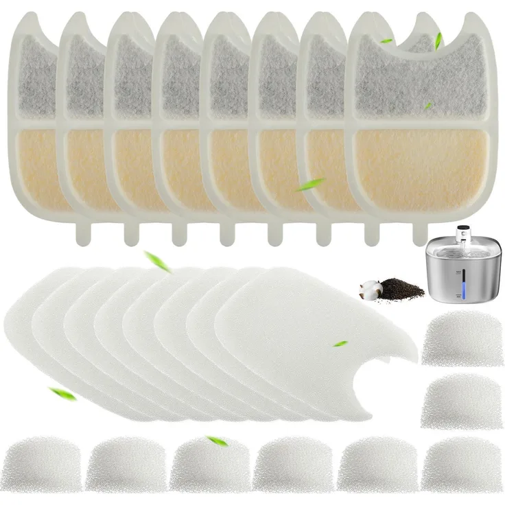 EPLZON Ersatzfilter für Katzenbrunnen YPD-C004, 8 Stück mit Schaumstofffilter, Ionenaustauscherharz & Aktivkohle, geeignet für 4L Brunnen