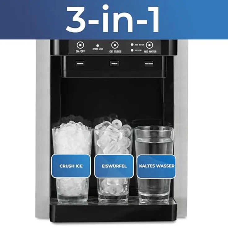 KLAMER 3-in-1 Eiswürfelmaschine mit Crushed Ice, Wasserspender, Selbstreinigung, Edelstahl, Schwarz, 12 Eiswürfel in 7-12 min – Bild 6