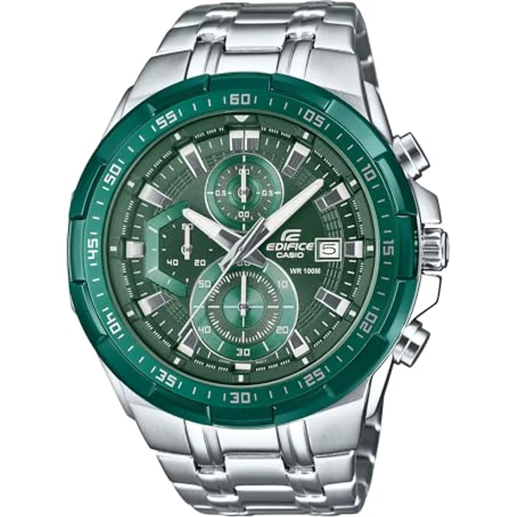 Casio EFR-539DE-3AVUEF, Chronograph mit grünem Zifferblatt, silbernem Edelstahlarmband, Wasserdicht bis 10 bar, Stoppuhr und Kalenderfunktion – Bild 1