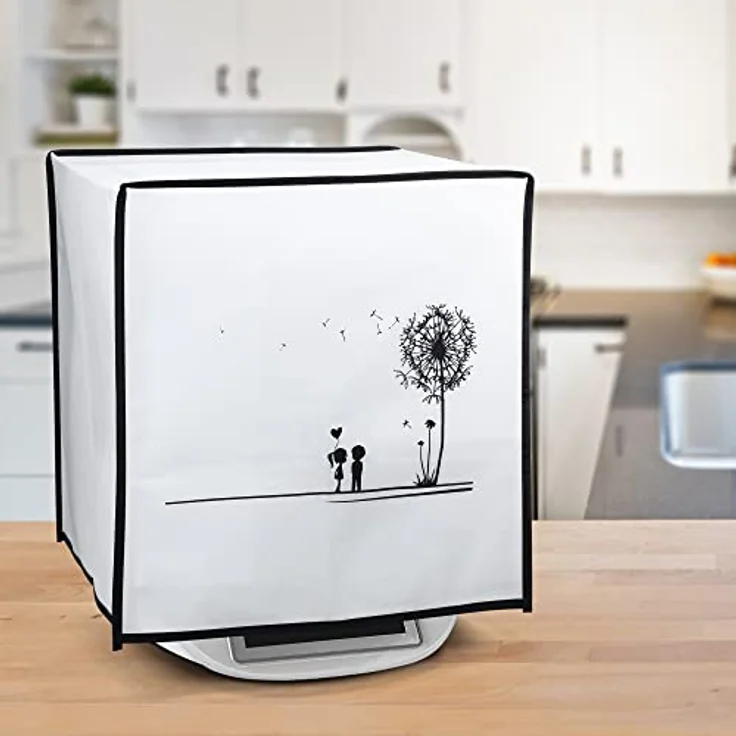 kwmobile Hülle kompatibel mit Thermomix TM5 / TM6 - Küchenmaschine Abdeckhaube - in Schwarz Weiß Pusteblume Love – Bild 2