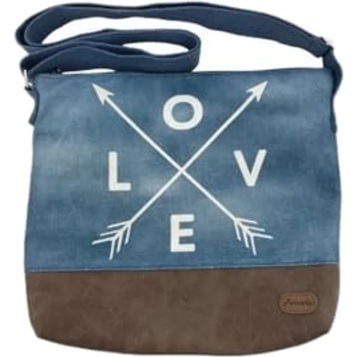 VewoTex Umhängetasche Damen » Maritimer Vintage Stil in Weiß/Blau/Braun, ca. 28 x 32 cm, mit verstellbarem Schultergurt und Innentasche mit Reißverschluss