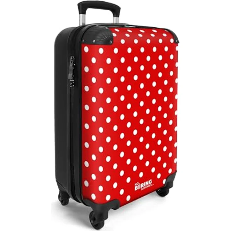 NoBoringSuitcases.com© Hartschalen-Trolley Weiße Punkte auf rotem Hintergrund 55x35x20cm, 4 Rollen, Reisetasche mit Rollen, Koffer Handgepäck Flugzeug – Bild 2