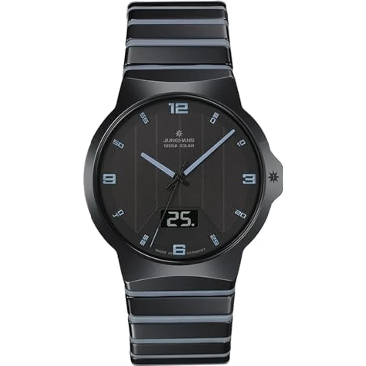 JUNGHANS Funk-Solar Herrenuhr Force Mega Solar Keramik/Eisblau 018/1400.44, Armbanduhr mit schwarzem Keramikarmband und Antireflex-Saphirglas - Preisvergleich – Bild 1