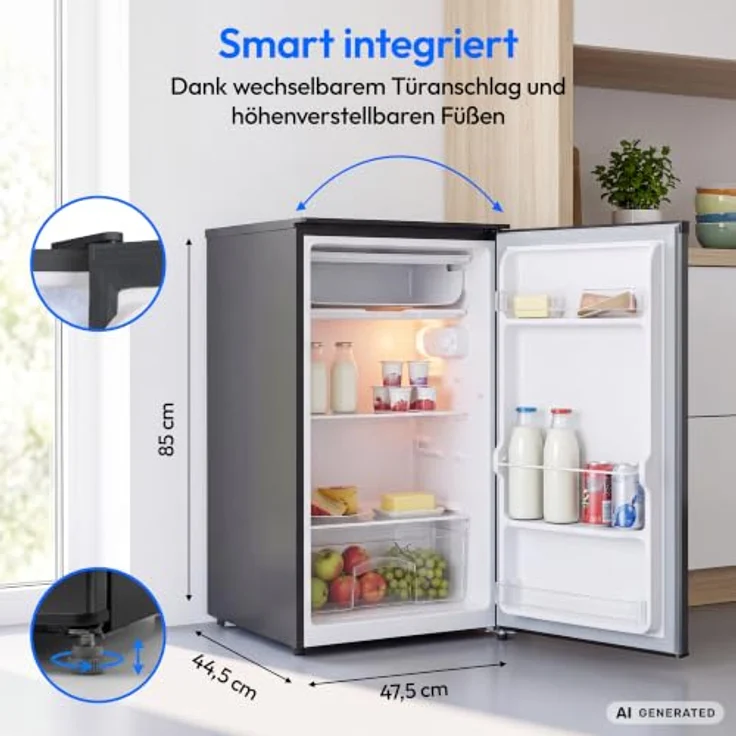 MEDION MD370033 Kühlschrank mit Gefrierfach, 90 Liter, Energieeffizienzklasse E, Anthrazit – Bild 2