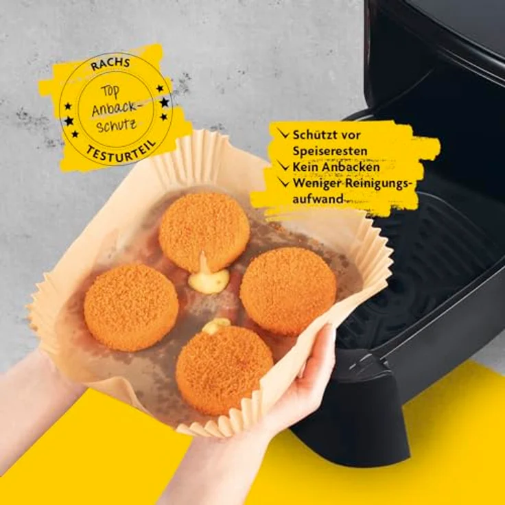 KOCHWERK Backpapier-Schalen für Heißluft-Fritteusen | 4,5 cm hoher Rand, antihaftbeschichtet, hitzebeständig bis 220°C, 100er-Set – Bild 3