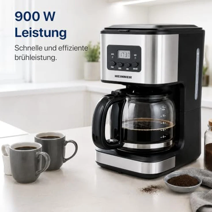 Heinner HCM-D915, Filterkaffeemaschine, 1,5 l, 900 W, Schwarz/Edelstahl, LCD-Display, Warmhaltefunktion, spülmaschinenfest – Bild 4