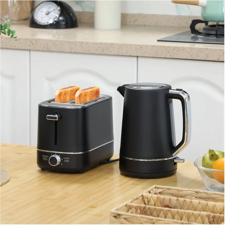 HOMCOM Toaster Wasserkocher Set, 2200 W, 1,7 L Wasserkocher und 2-Scheiben Toaster mit 6 Bräunungsstufen, Schwarz und Edelstahl