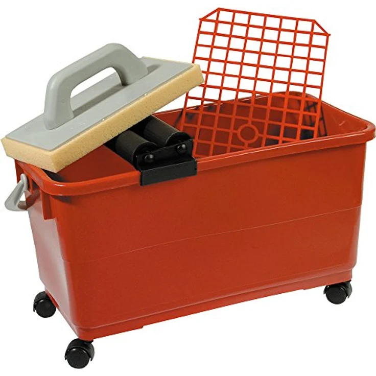 HAROMAC Fliesenwaschset "Profi" 8tlg. Made in Germany, 22l Kunstoffeiner mit Bodengitter, Doppelrollenaufsatz, 4 Bodenrollen und ein Kustoffreiber "Hydro"