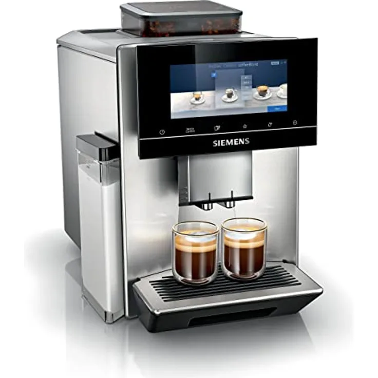 SIEMENS EQ900 TQ905R03, vollautomatische Kaffeemaschine mit Mühle, BaristaMode, eGrinder, beanIdent System, 6.8" iSelect Display, Home Connect App, Edelstahl