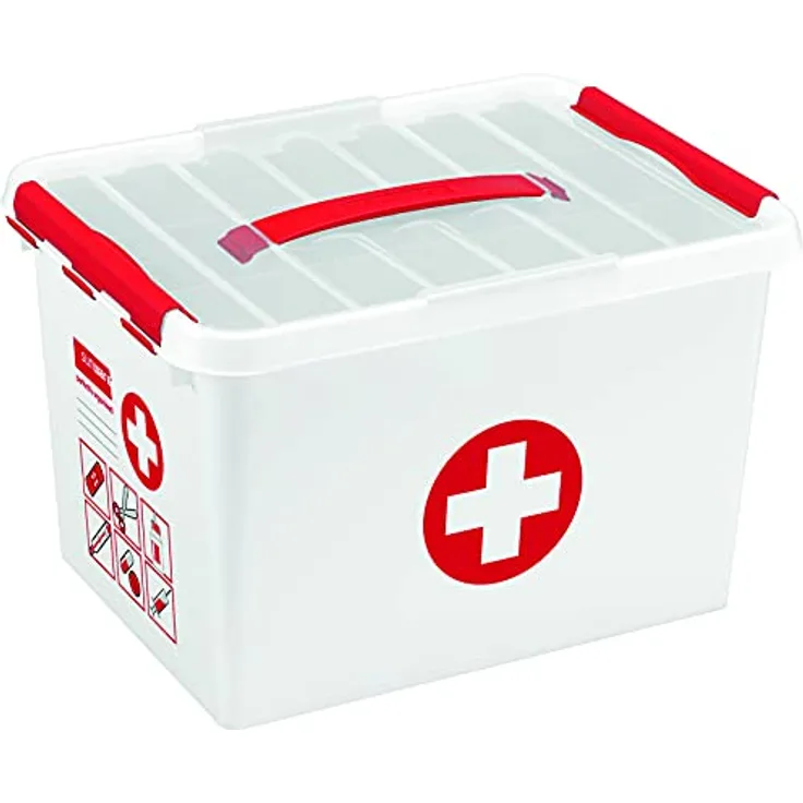 sunware by Helit H6164805 - Aufbewahrungsbox „the q-line“, 22 Liter, mit Deckel, weiß/rot, 1 Stück