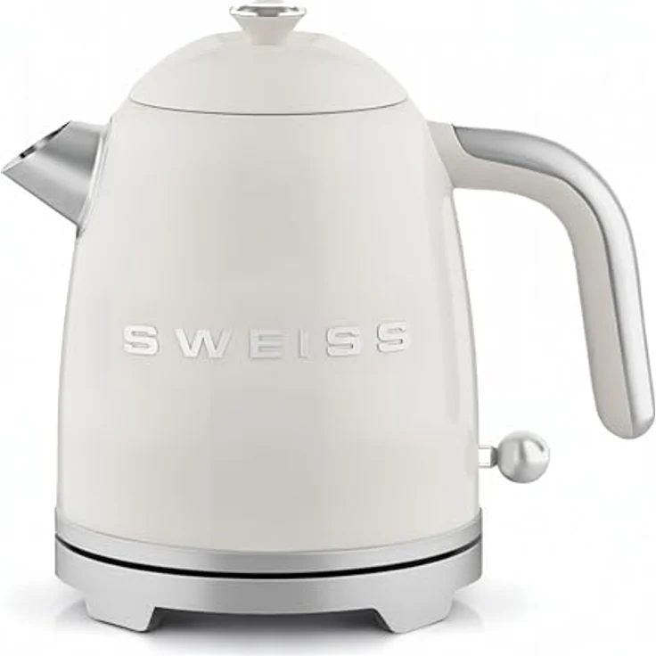 SWEISS Elektrischer Wasserkocher KTS8, Vintage-Stil, 1 l, Edelstahl, 1000 W, automatische Abschaltung, 360° drehbarer Boden, visible Wasserstand, Beige – Bild 1