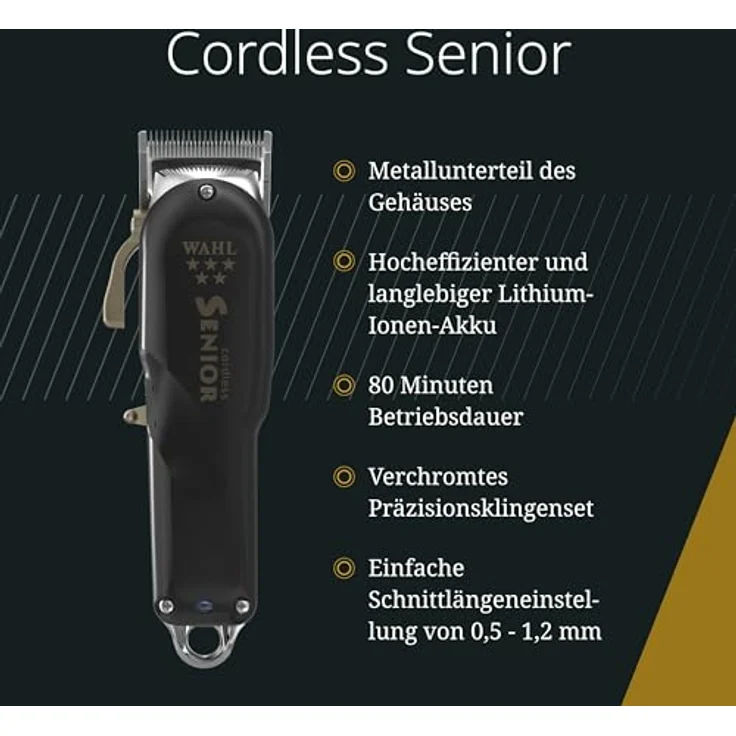 Wahl Professional Cordless Senior Haarschneider ohne Memory-Effekt 70 Minuten Akkubetrieb verchromter Präzisionsschneidsatz inkl. Aufsteckkämme, Kamm, Öl, Messerschutz – Bild 2