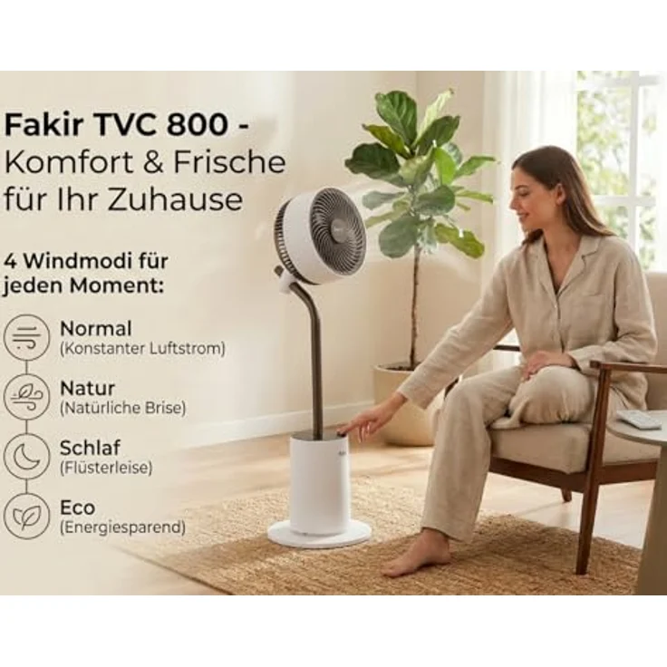 Fakir Premium TVC 800 Standventilator, 24V DC-Motor, 26 dB, 12 Stufen, 3D-Oszillation, Duftpad, Ambiente-Licht – Bild 4