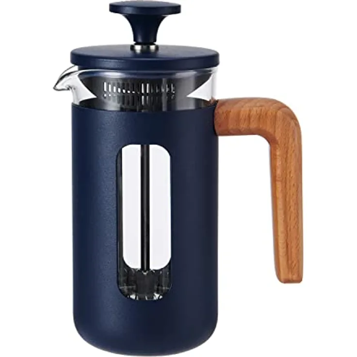 La Cafetière Pisa, French Press Kaffeebereiter aus hitzebeständigem Borosilikatglas und Edelstahl, 3 Tassen/350 ml, Marineblau mit ergonomischem Griff