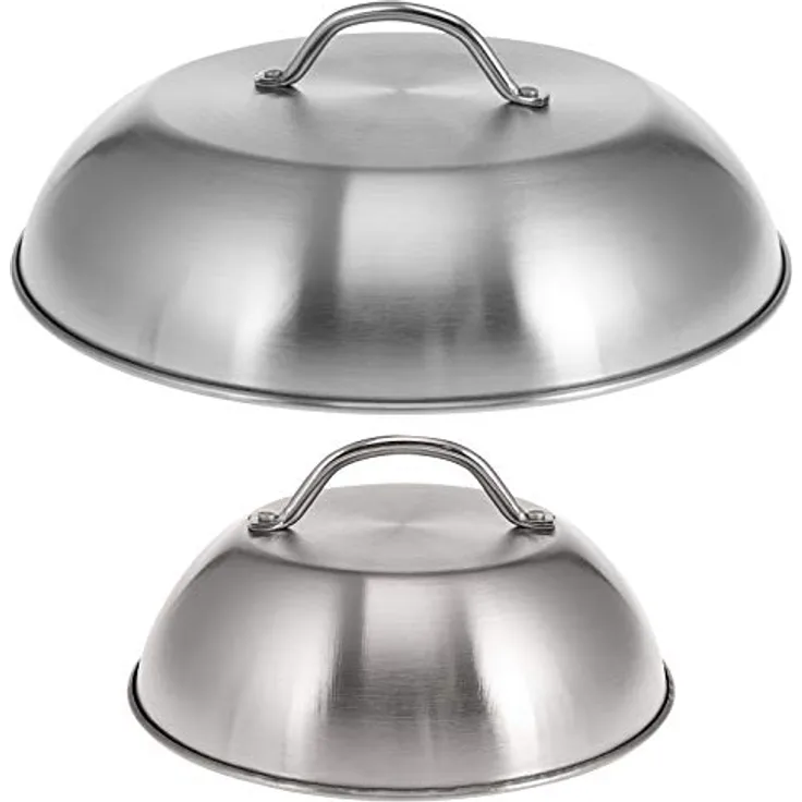 bremermann Burgerhauben-Set 2er mit Ø 22,5 + 32 cm // Grillhaube Schmelzglocke Burger-Cover // Edelstahl