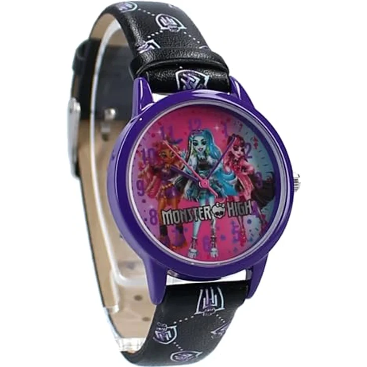 Monster High Kinderuhr „Kids Time!“, Lila Armbanduhr mit Draculaura, Abbey & Clawdeen, spritzwassergeschützt, RVC-Verschluss – Bild 1