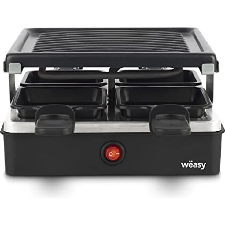 Raclette- & Grill für 4 Personen LUGA40 Wëasy, abnehmbare Grillplatte, leicht zu reinigen, 4 Pfannen mit Antihaftbeschichtung, spülmaschinenfest, schwarz, 600 W – Bild 2