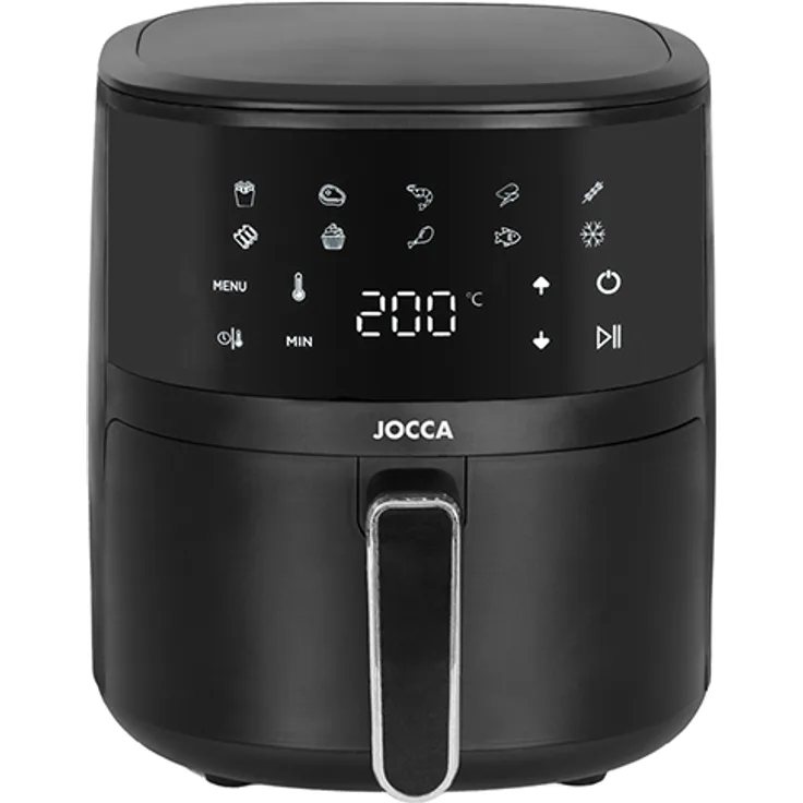 Jocca Heißluftfritteuse Modell 2219, ölfrei, digital, 4L, 1200W, mit LED-Display, Temperaturregulierung von 30 °C bis hoch