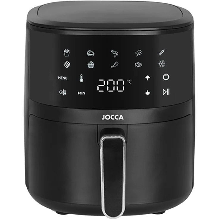 Jocca Heißluftfritteuse Modell 2219, ölfrei, digital, 4L, 1200W, mit LED-Display, Temperaturregulierung von 30 °C bis hoch