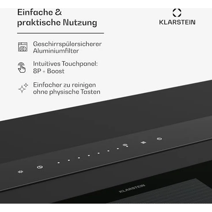 Klarstein Royal Flush Downdraft Dunstabzugshaube - A++ Energieeffizienz, 836 m³/h, Leise 70 dB, Touch-Bedienfeld, LED-Beleuchtung in 9 Farben, Wandmontage, Umluftbetrieb möglich – Bild 5