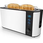 Arendo Frukost 2-Scheiben-Edelstahl Langschlitz-Toaster - Defrost Funktion - 1000W - Integrierter Brötchenaufsatz - Display mit Restzeitanzeige - Weiß