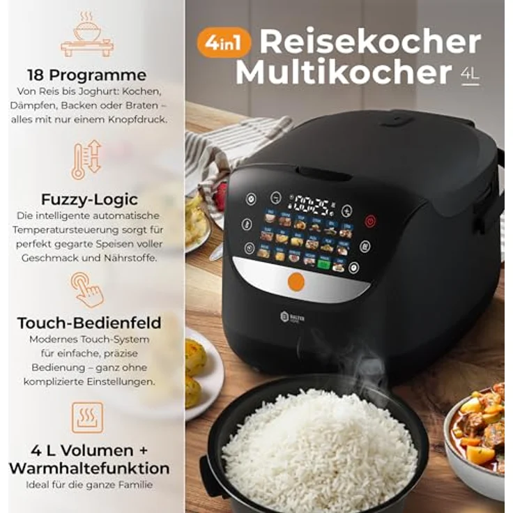 Balter MK-01, Reiskocher Multikocher mit 18 Programmen, 4L, Fuzzy-Logic, Dampfgarer & Slow Cooker, inkl. Premium Topf, Zubehör & Rezeptbuch – Bild 2
