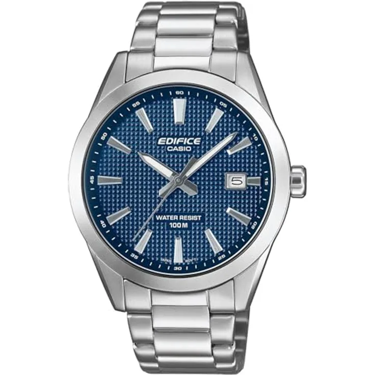 Casio EFV-160D-2AVEF, Herrenuhr aus Edelstahl, analog, blaues Zifferblatt, Quarzwerk, mit Kalender und Leuchtfunktion