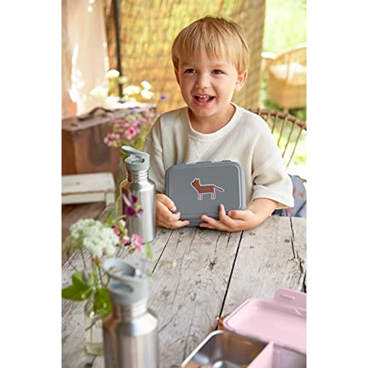 LÄSSIG Kinder Brotdose Edelstahl Lunchbox Frühstücksbox Nachhaltig Kindergarten Schule/Safari Tiger – Bild 5