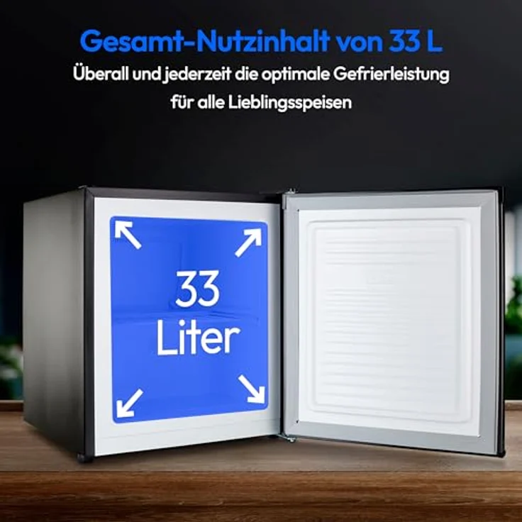 MEDION Mini Gefrierschrank (33 Liter Nutzinhalt, 51cm hoch, höhenverstellbare Füße, Griffmulde, manuelle Temperatureinstellung, Stern-Einstufung 4 Sterne, MD37675) grau – Bild 5