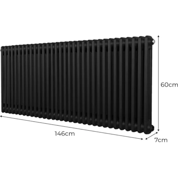 Monster Shop Traditioneller 2-Spalten-Heizkörper 600 x 1462mm, Horizontaler Wandheizkörper aus Matt Schwarz Kohlenstoffstahl mit 6220 BTU Wärmeleistung und Befestigungsset – Bild 5