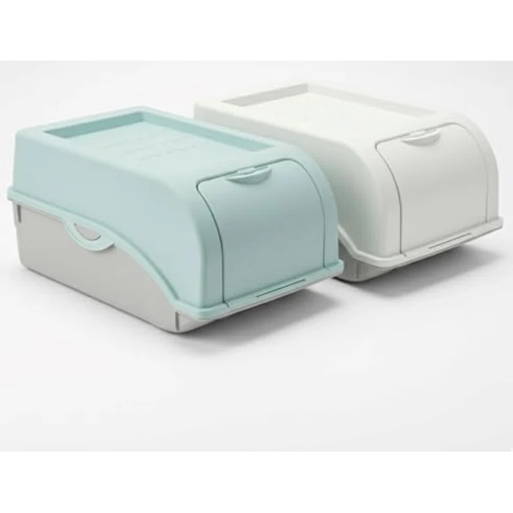 HAC24 2er Set Gemüsebox 3,5L mit Deckel, lichtgeschützt und belüftet für Kartoffel, Zwiebel und Knoblauch, Weiß/Grau und Türkis/Grau – Bild 1