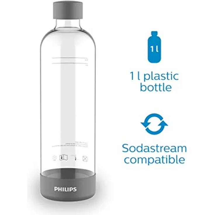 Philips Water GoZero Soda maker Lite ADD4901BK/10, Schwarz, 1-Liter-Wasserflasche, CO2-Zylinder für 60 Liter, Grau, ADD4901GR/10 – Bild 3
