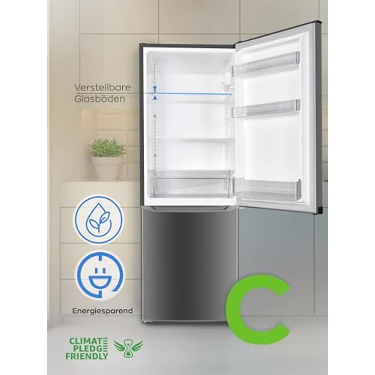 Heinrich´s Kühlgefrierkombination 173L, LED Beleuchtung, leise 40dB, große Tiefkühlboxen, 7 Temperaturstufen, Heinrich´s(inox) – Bild 2
