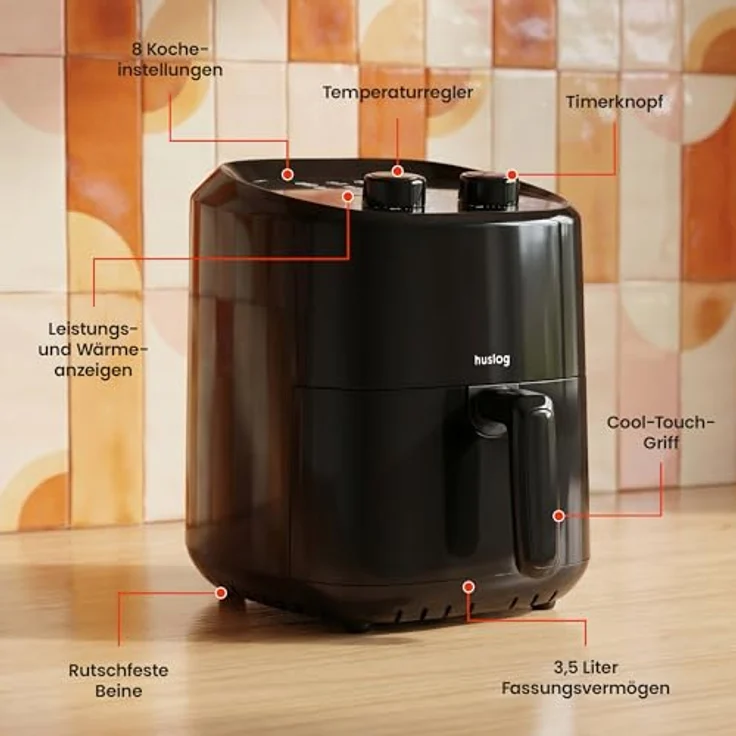 Huslog Heißluftfritteuse HUS1058, 3,5 l, 1400 W, mit Timer und benutzerfreundlicher Bedienung – Bild 6