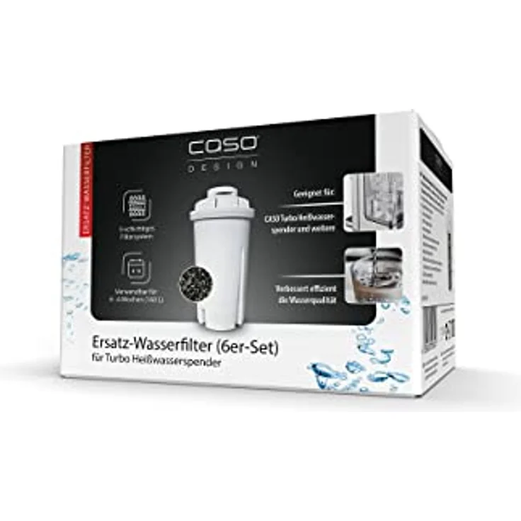 CASO Ersatz-Wasserfilter (6er-Set) - für Heisswasserspender, Verbesserung der Wasserqualität, Reduzierung von Kalk, Chlor und Schadstoffen, 5-schichtiges Filtrationsprinzip – Bild 1