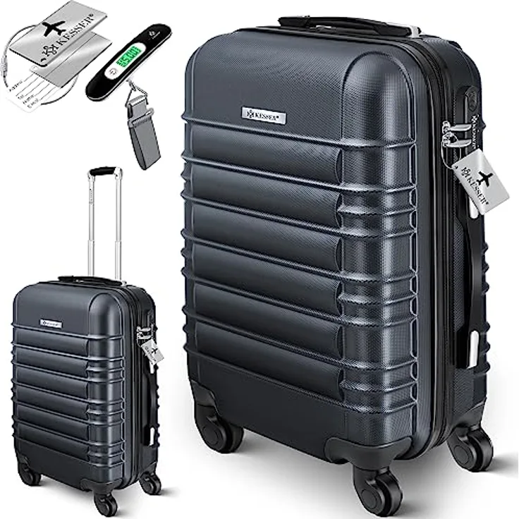 KESSER® Handgepäck Reisekoffer Hartschalen-Koffer Inkl. Kofferwaage + Gepäckanhänger Trolley Gepäck Rollkoffer Zahlenschloss 4 Rollen ABS-Hartschale Teleskopgriff (55x40x25cm / 55 Liter Anthrazit)
