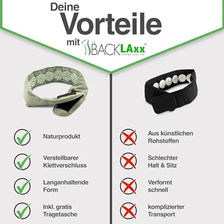 BACKLAxx® Massagegerät Akupressur Stirnband, Kopfband, Kopfmassagegerät mit Tasche zur Kopfmassage, Intensitätsregulierung durch Klettverschluss, nachhaltiges Halbleinen, 230 Spitzen, extra intensiv - blau – Bild 6
