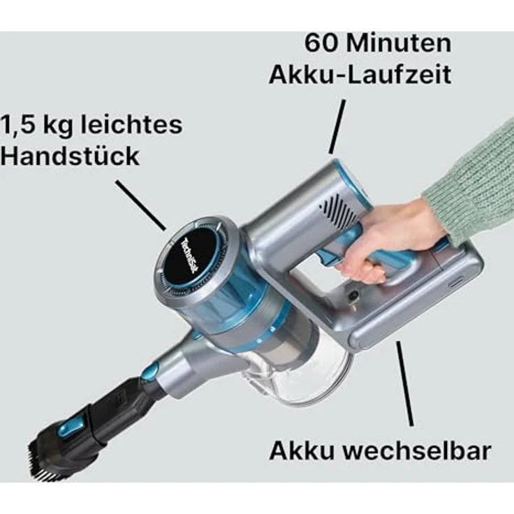 TechniSat TECHNIMAX AS2 Akku Staubsauger, 60min Laufzeit, 30kPA Saugleistung, HEPA Filter, leichtes Design – Bild 5
