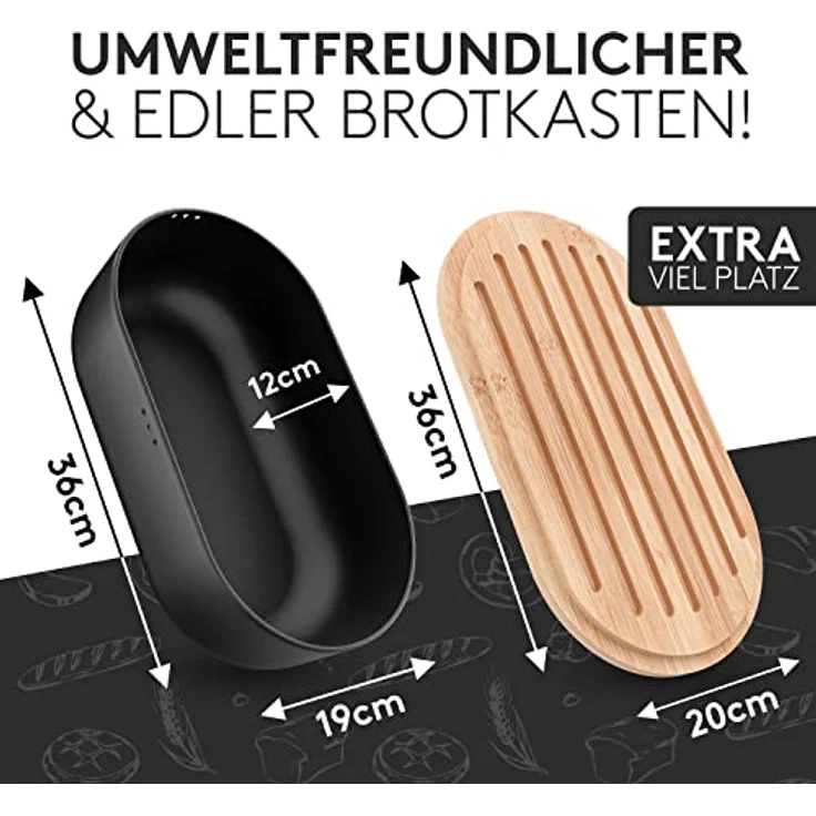 Vezato Brotbox – Nachhaltiger Brotkasten für lange Frische dank spezieller Beschichtung – Extra großer Brotkorb mit Bambusdeckel & Schneidebrett – Nachhaltiger Brotbehälter inkl. Brotsack – Bild 5