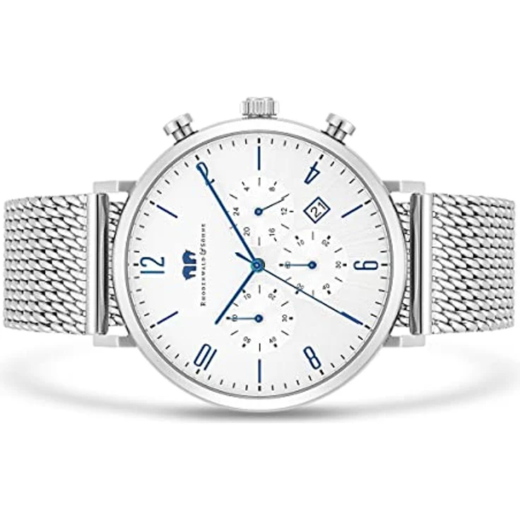 Rhodenwald & Söhne Herren Uhr analog Japan Quarzwerk mit Edelstahl Silber Armband 10010363 - Chronograph mit Stoppfunktion und Datum – Bild 2