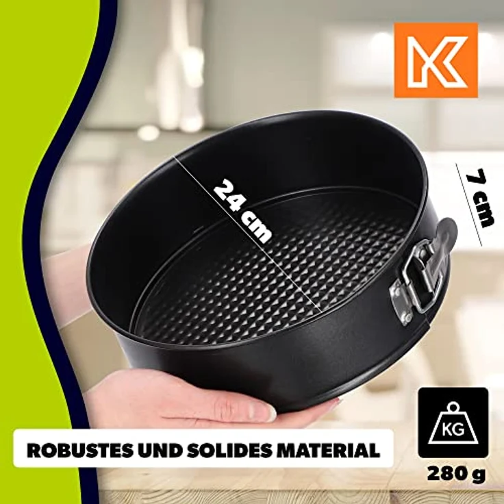 KADAX Tortenform, Ø 21,5cm-30cm, Springform mit Antihaftbeschichtung, runde Backform, Flachboden, auslaufsicher, ∅ 24cm, Schwarz – Bild 3
