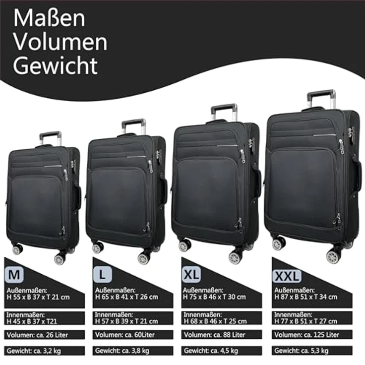 MY TRAVEL BAG Stoff Reisekoffer Trolley Erweiterbar mit Zwillingsrollen Weichgepäck (Schwarz, Großer Koffer (75cm)) - Ultraleicht, 360° Rollen-System, Sicherheits-Zahlenschloss, Dehnungsfuge – Bild 3