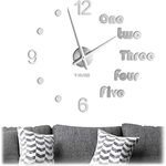 Relaxdays Wanduhr DIY, mit Zahlen & Worten, Uhr Wandtattoo zum Aufkleben, Größe variabel, moderne 3D Wanduhr, silber, 1 Stück
