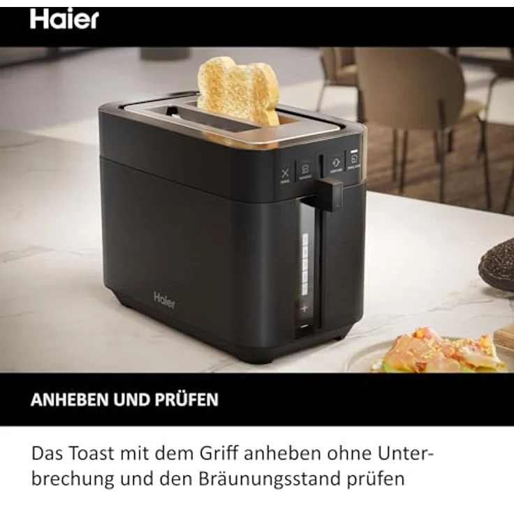 Haier Toaster aus Edelstahl, 2 Scheiben, 1150W I Extra tiefe Schlitze & Hebegriff zum Anheben gegen Verbrennung I Mit Anti-Staub-Deckel & 7 Bräunungsstufen für Brot, Baguette & Bagel [Serie 5- HTO5A3] – Bild 5