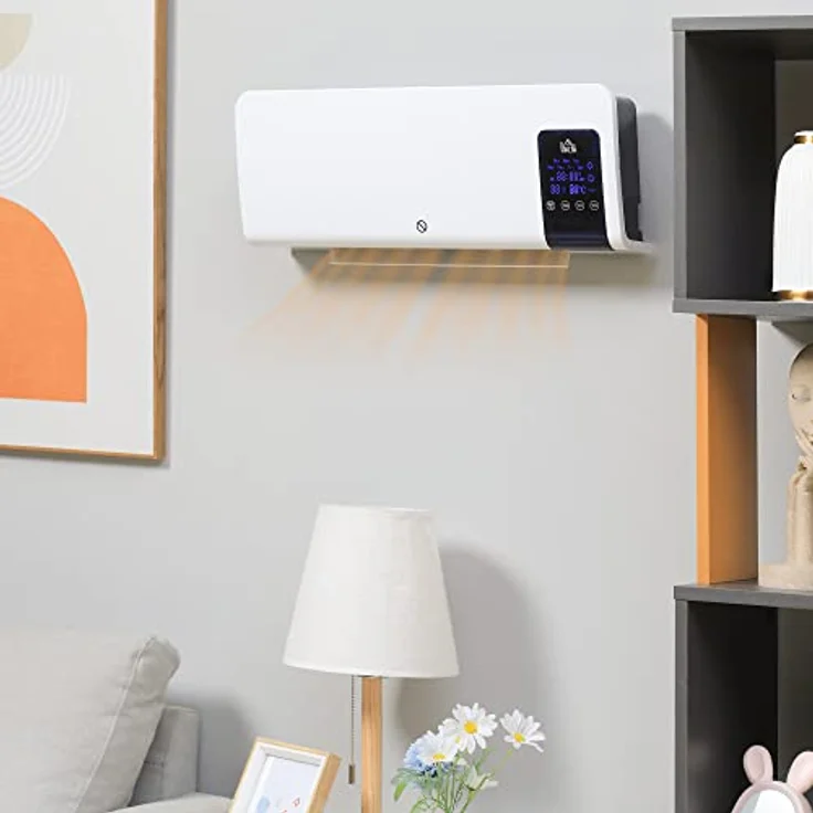 HOMCOM Heizlüfter zur Wandmontage 2000W, Keramik-Wandheizung mit Fernbedienung, Schwenkfunktion, LED-Display und 12h Timer, für Wohnzimmer, Schlafzimmer und Badezimmer – Bild 2