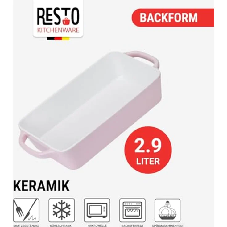 RESTO Kitchenware Auflaufform Fornax Backform Groß Hoher Rand Lasagneform Antihaftbeschichtet, Keramik, Rechteckig, rosa – Bild 2