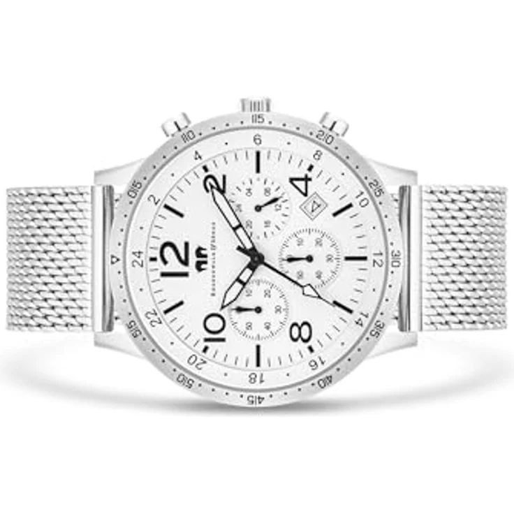 Rhodenwald & Söhne Herren Uhr 10010444, Analog Chronograph mit Quarzwerk und Edelstahl Armband, weißes Zifferblatt, wasserdicht 5 ATM, Durchmesser 43,8 mm – Bild 3