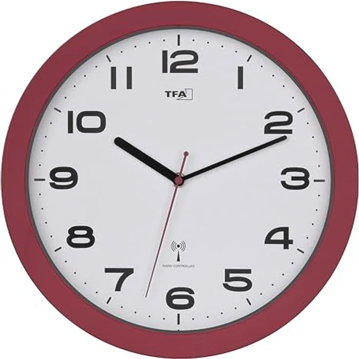 TFA Dostmann Funk Wanduhr 60.3554, 32cm, modernes Design ohne Tickgeräusche, rot, ideal für Wohnzimmer, Küche oder Schlafzimmer – Bild 2